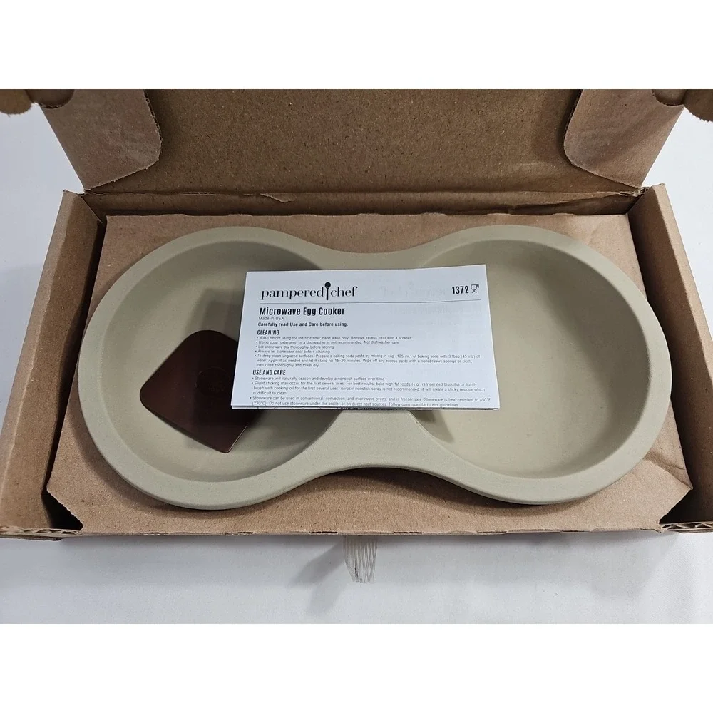 Pampered Chef Stoneware Microwave Egg Cooker Double Cooker #1372 NEW IN BOX
